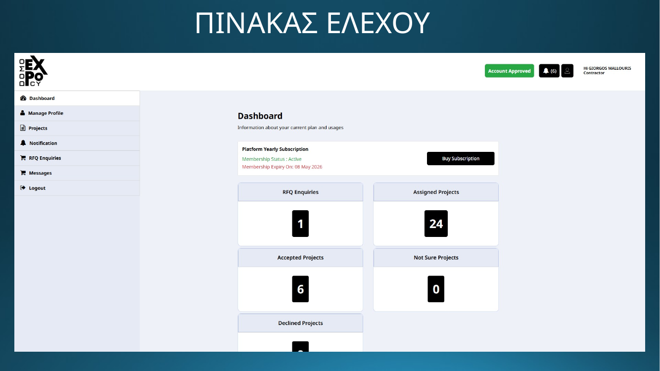 DOMO EXPO - Πίνακας ελέγχου